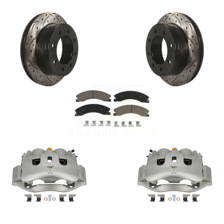 Rear Brake Coated Caliper Drill Slotted Rotor Ceramic Pad Kit For Chevrolet Express 4500 KCD-100651C