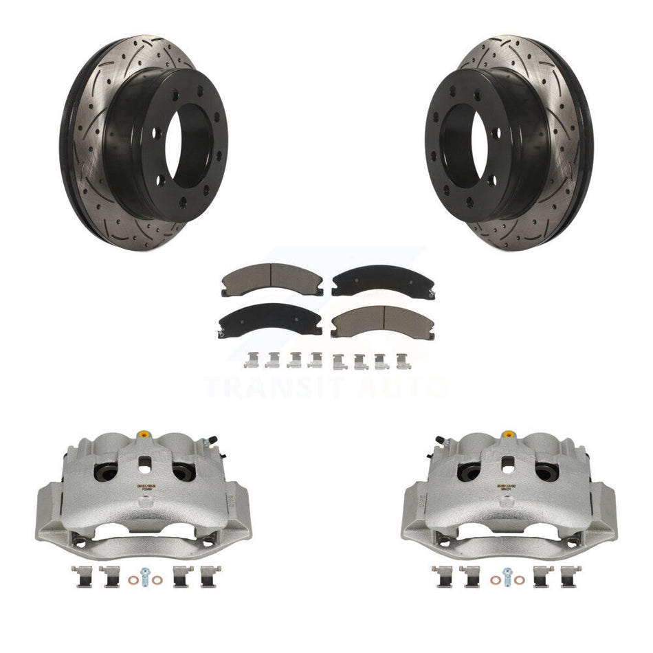 Rear Brake Coated Caliper Drill Slotted Rotor Ceramic Pad Kit For Chevrolet Express 4500 KCD-100651C