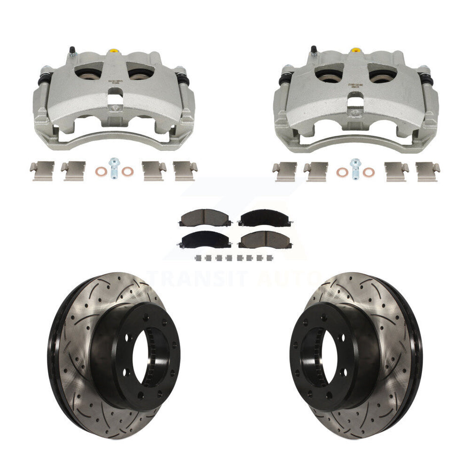 Front Disc Brake Coated Caliper Drill Slot Rotor Ceramic Pad Kit For Ram 3500 2500 Dodge KCD-100654C