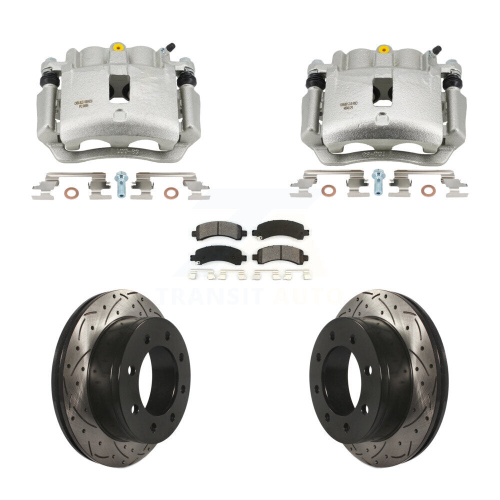 Rear Brake Coated Caliper Drill Slotted Rotors Semi-Metallic Pad Kit For GMC Savana 2500 KCD-100654S