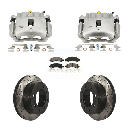 Rear Brake Coated Caliper Drill Slotted Rotors Semi-Metallic Pad Kit For GMC Savana 2500 KCD-100654S