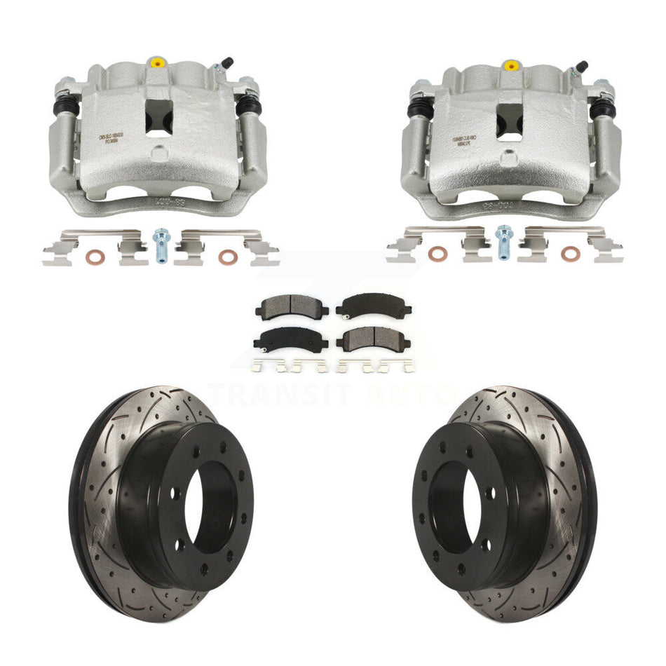Rear Brake Coated Caliper Drill Slotted Rotors Semi-Metallic Pad Kit For GMC Savana 2500 KCD-100654S