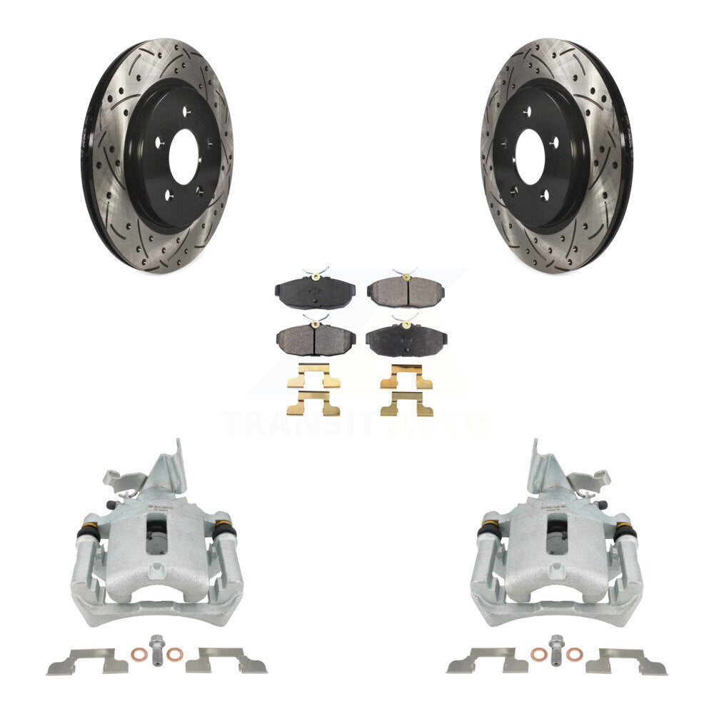 Rear Disc Brake Coated Caliper Drilled Slotted Rotors & Ceramic Pad Kit For Ford Mustang KCD-100654T