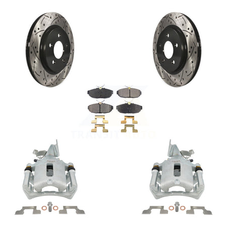 Rear Disc Brake Coated Caliper Drilled Slotted Rotors & Ceramic Pad Kit For Ford Mustang KCD-100654T