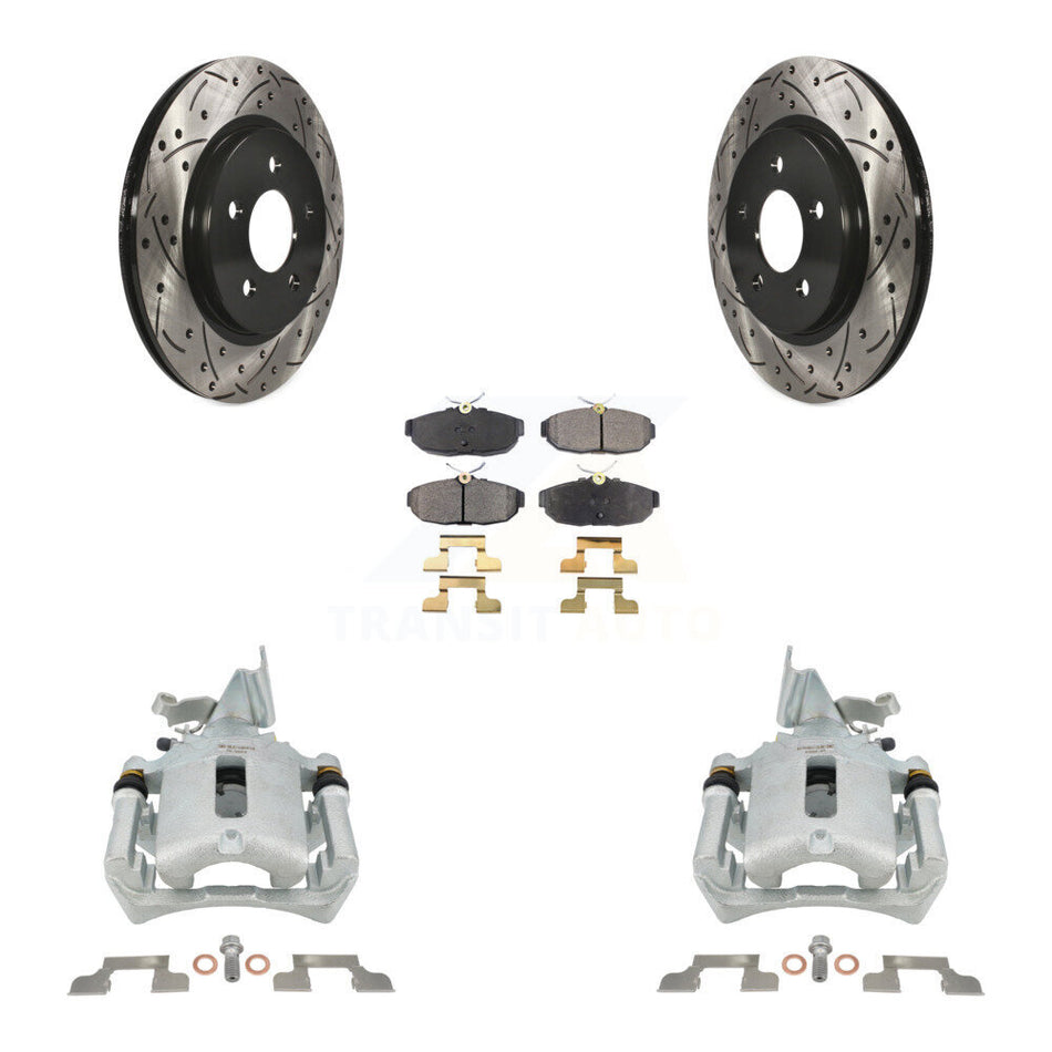Rear Disc Brake Coated Caliper Drilled Slotted Rotors & Ceramic Pad Kit For Ford Mustang KCD-100654T
