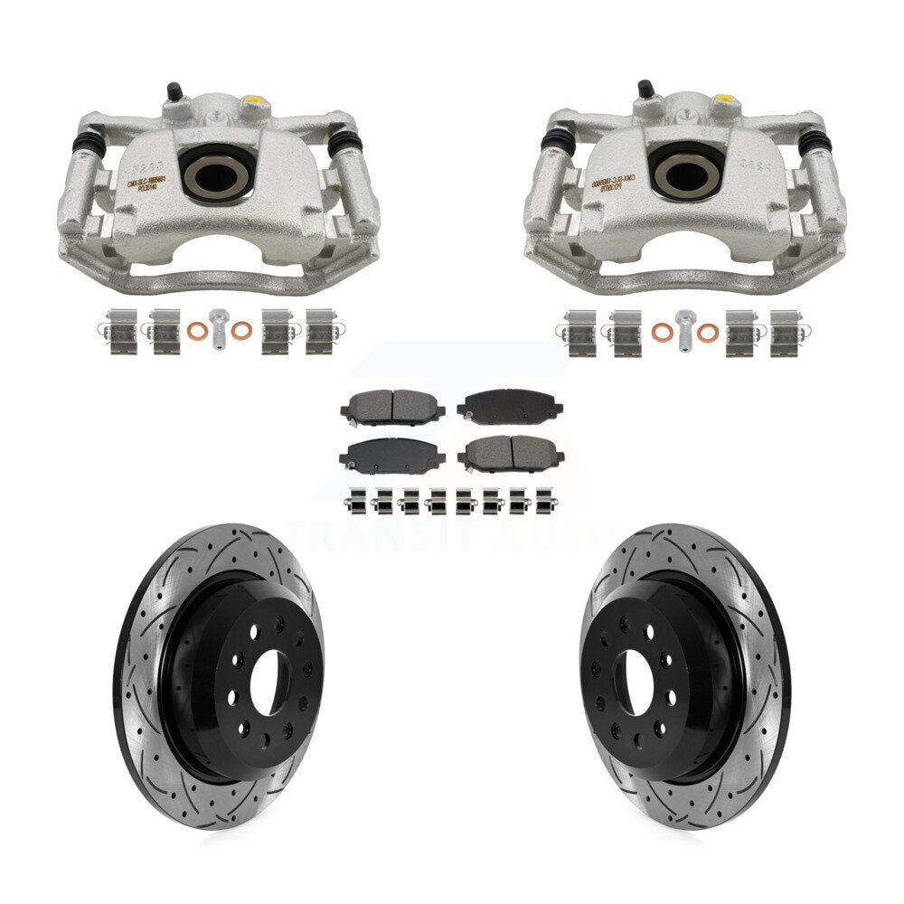 Rear Brake Coat Caliper Drill Slot Rotor Semi-Metallic Pad Kit For Jeep Wrangler Rubicon KCD-100655S