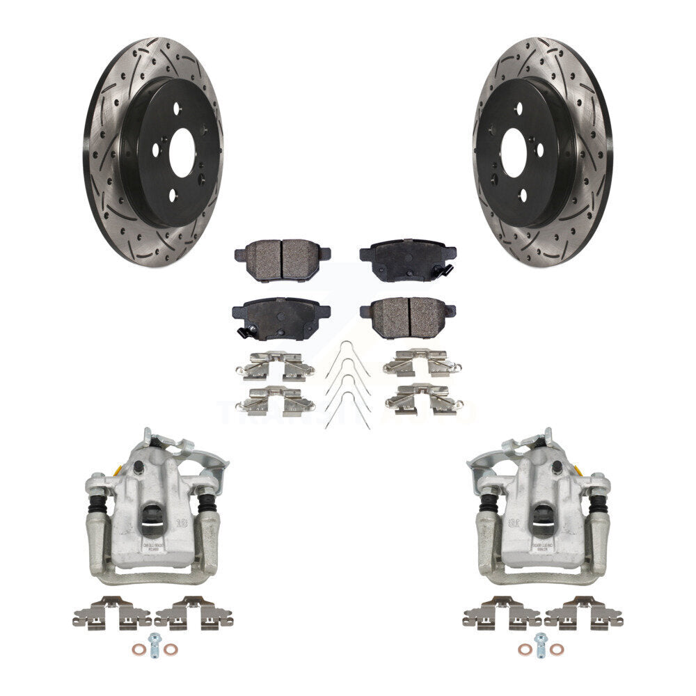 Rear Disc Brake Coated Caliper Drill Slot Rotor Ceramic Pad Kit For Toyota Prius Plug-In KCD-100655T