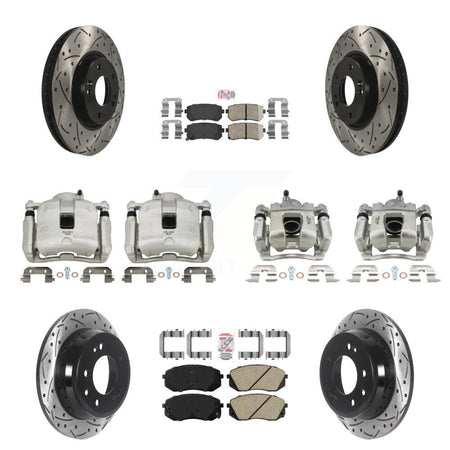 Front Rear Brake Coated Caliper Drill Slot Rotor Ceramic Pad Kit (10Pc) For Kia Sportage KCD-100656N