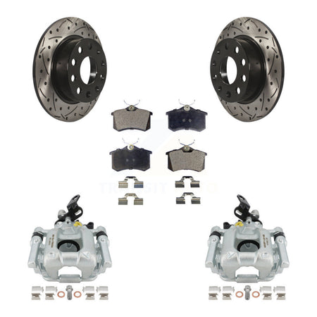 Rear Disc Brake Coated Caliper Drilled Slotted Rotors And Semi-Metallic Pads Kit For 2011 Volkswagen Jetta With 253mm Diameter Rotor KCD-100656P by Transit Auto