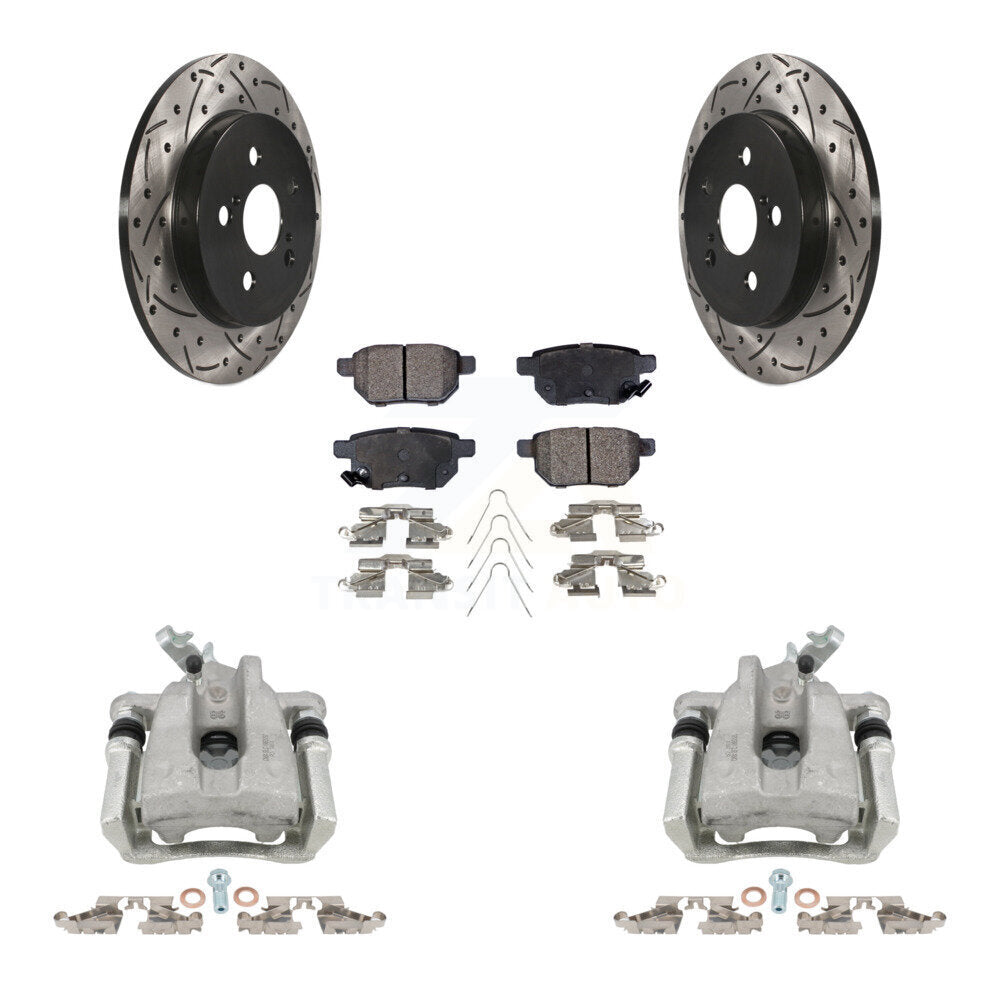 Rear Brake Caliper Drill Slotted Rotor Ceramic Pad Kit For Toyota Corolla Matrix Pontiac KCD-100656T