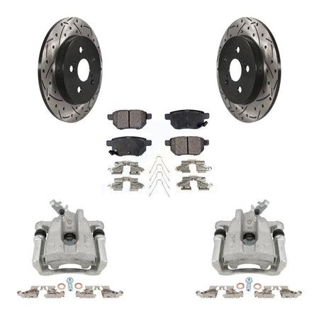 Rear Brake Caliper Drill Slotted Rotor Ceramic Pad Kit For Toyota Corolla Matrix Pontiac KCD-100656T