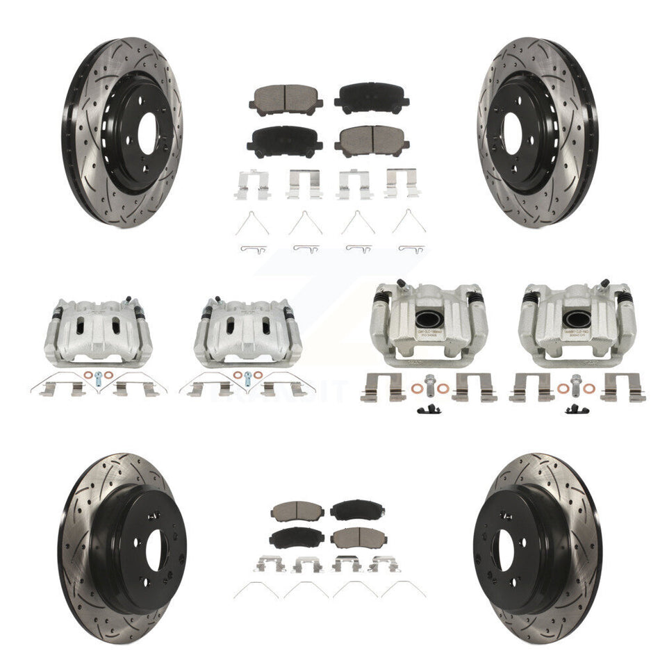 Front Rear Brake Caliper Drill Slot Rotor Ceramic Pad Kit (10Pc) For 15-17 Honda Odyssey KCD-100657C