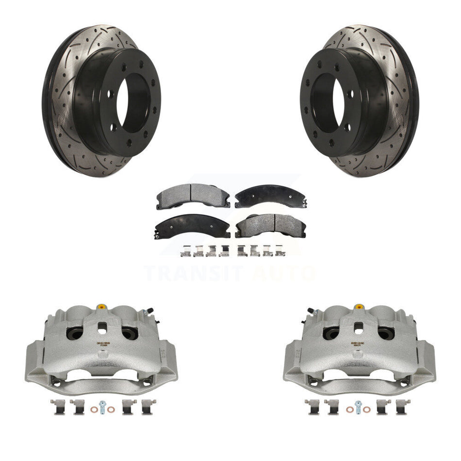 Rear Brake Caliper Drill Slotted Rotors Semi-Metallic Pad Kit For Chevrolet Express 4500 KCD-100657P