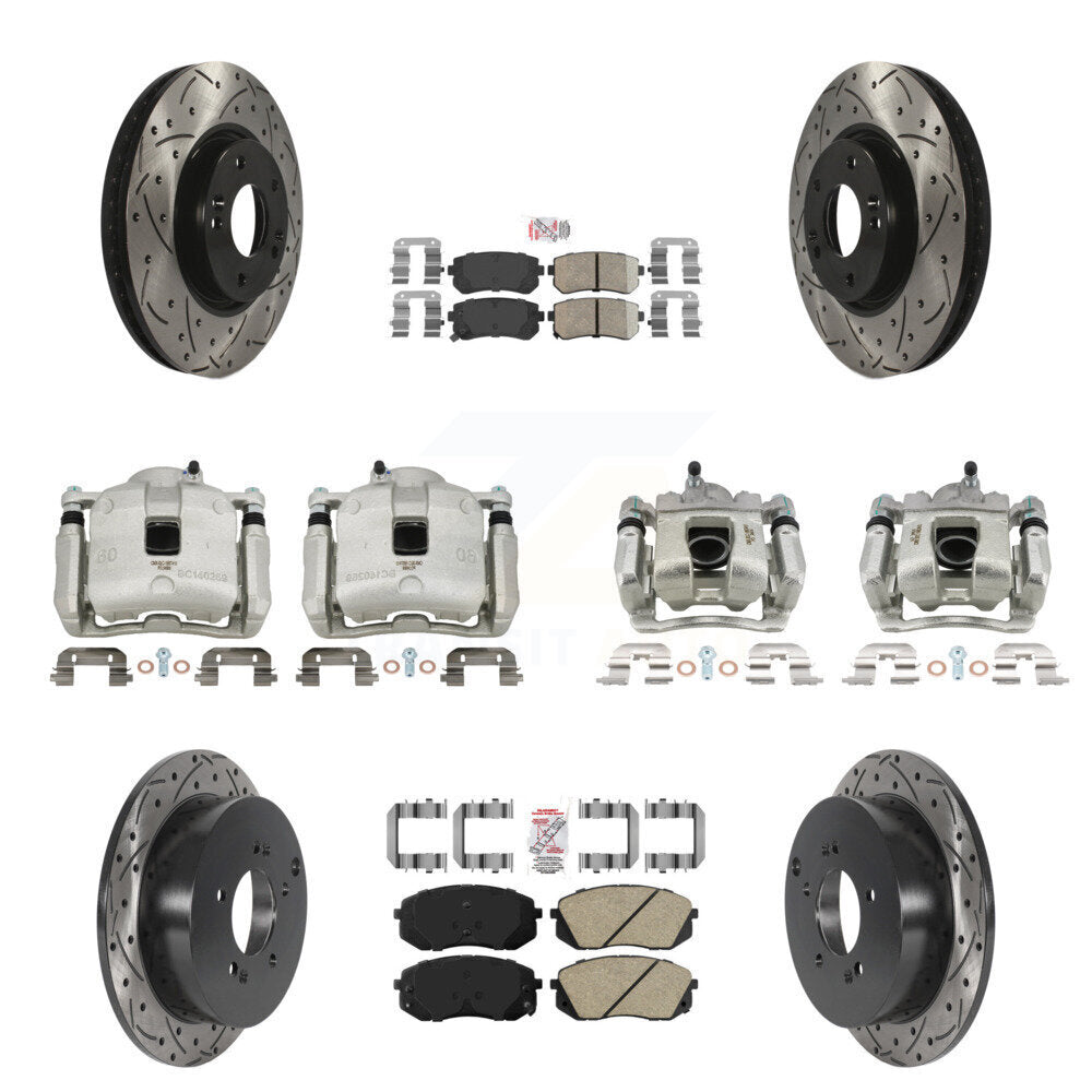 Front Rear Brake Coated Caliper Drill Slot Rotor Ceramic Pad Kit (10Pc) For Kia Sportage KCD-100658N