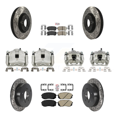 Front Rear Brake Coated Caliper Drill Slot Rotor Ceramic Pad Kit (10Pc) For Kia Sportage KCD-100658N