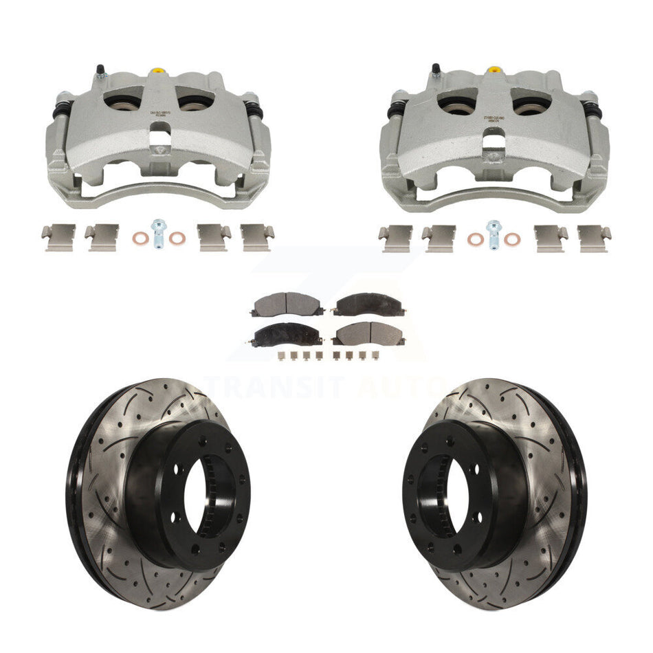 Front Brake Coat Caliper Drill Slot Rotors Semi-Metallic Pad Kit For Ram 3500 2500 Dodge KCD-100660P