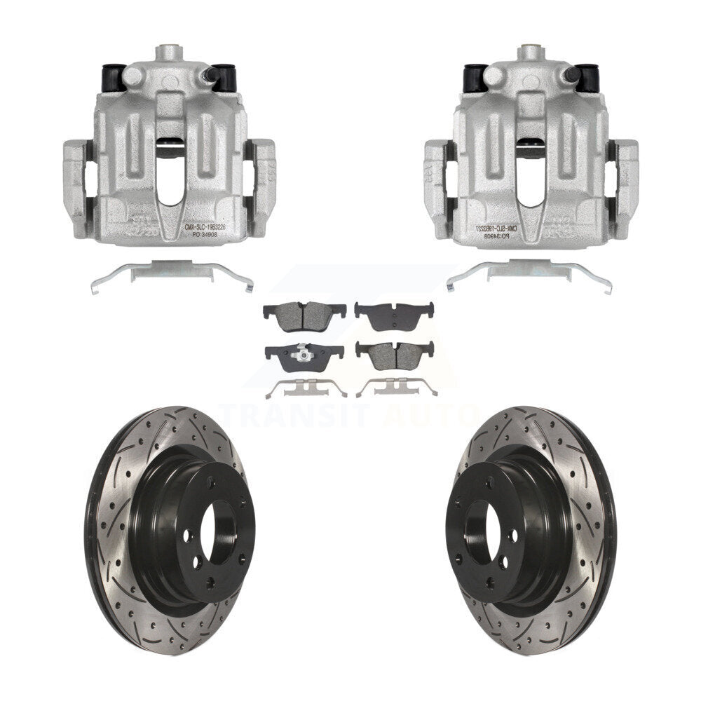 Rear Disc Brake Coated Caliper Drilled Slotted Rotors Semi-Metallic Pad Kit For BMW 328i KCD-100660S