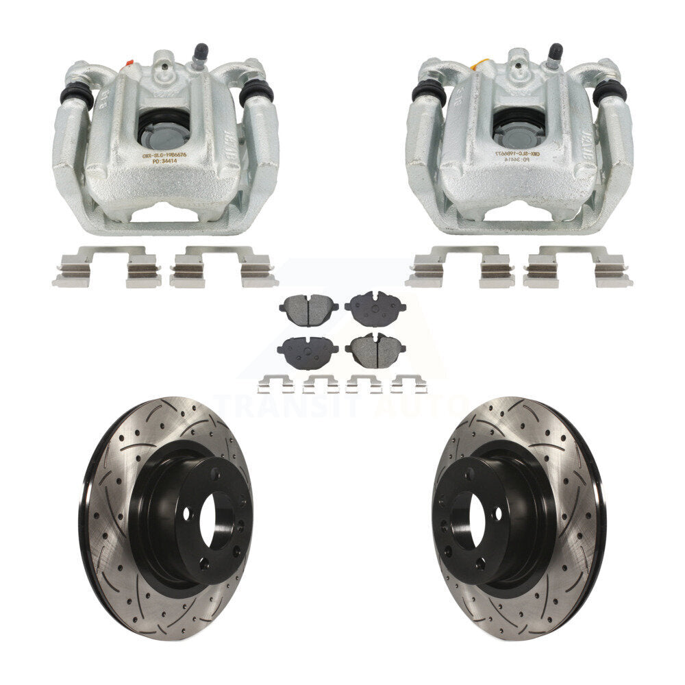 Rear Disc Brake Coated Caliper Drilled Slotted Rotor Semi-Metallic Pad Kit For BMW X3 X4 KCD-100662S