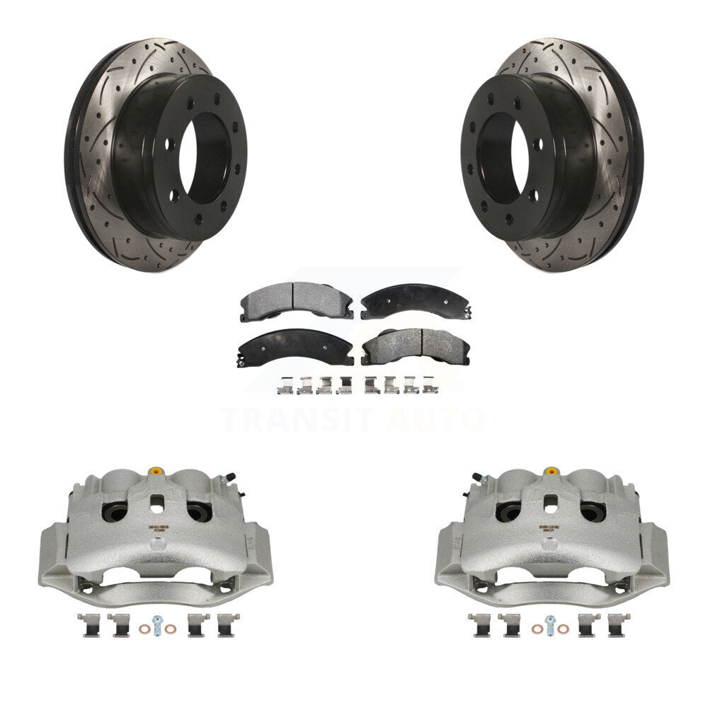 Rear Brake Coated Caliper Drill Slotted Rotor Ceramic Pad Kit For Chevrolet Express 4500 KCD-100662T