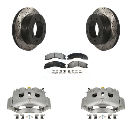 Rear Brake Coated Caliper Drill Slotted Rotor Ceramic Pad Kit For Chevrolet Express 4500 KCD-100662T