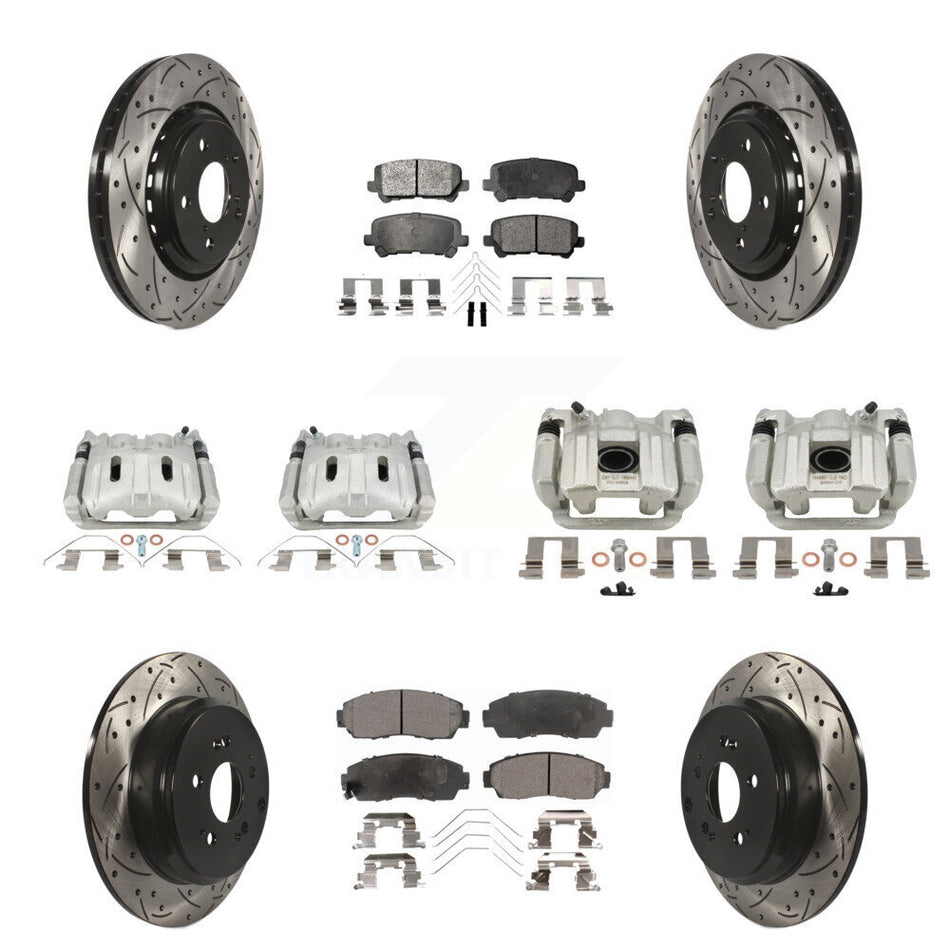 Front Rear Brake Caliper Drill Slot Rotor Semi-Metallic Pad Kit (10Pc) For Honda Odyssey KCD-100663P