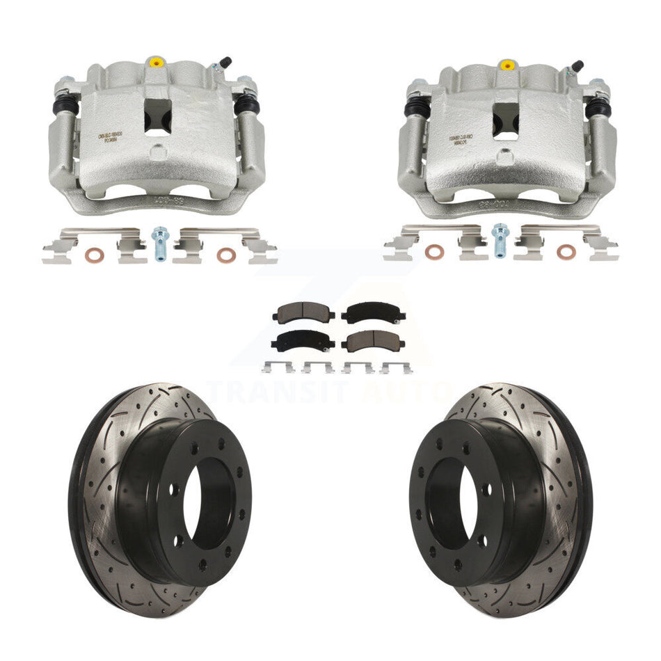 Rear Disc Brake Coated Caliper Drilled Slotted Rotor Ceramic Pad Kit For GMC Savana 2500 KCD-100664C