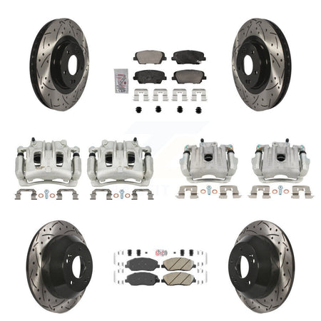 Front Rear Brake Caliper Drill Slot Rotor Ceramic Pad Kit (10Pc) For Hyundai Santa Fe XL KCD-100664N