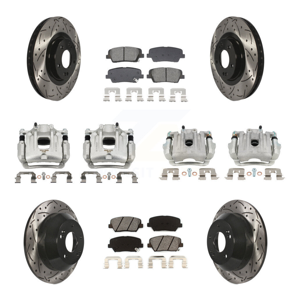Front Rear Disc Brake Coated Caliper Drilled Slot Rotor Semi-Metallic Pad Kit (10Pc) For KCD-100665S