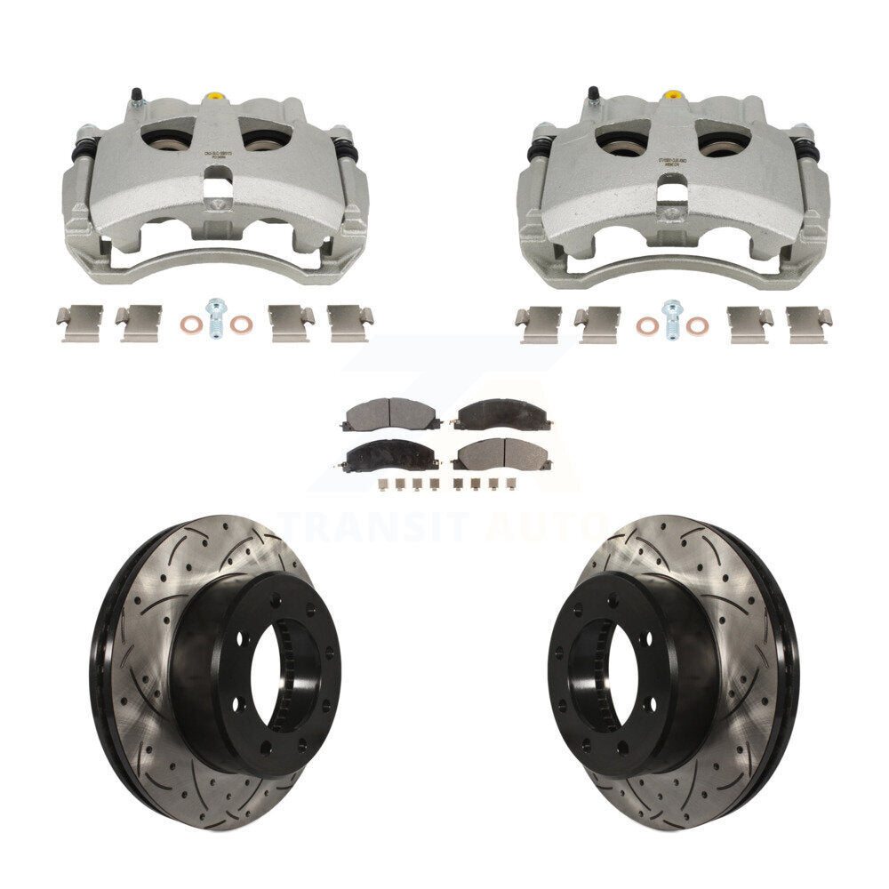 Front Disc Brake Coated Caliper Drill Slot Rotor Ceramic Pad Kit For Ram 3500 2500 Dodge KCD-100665T