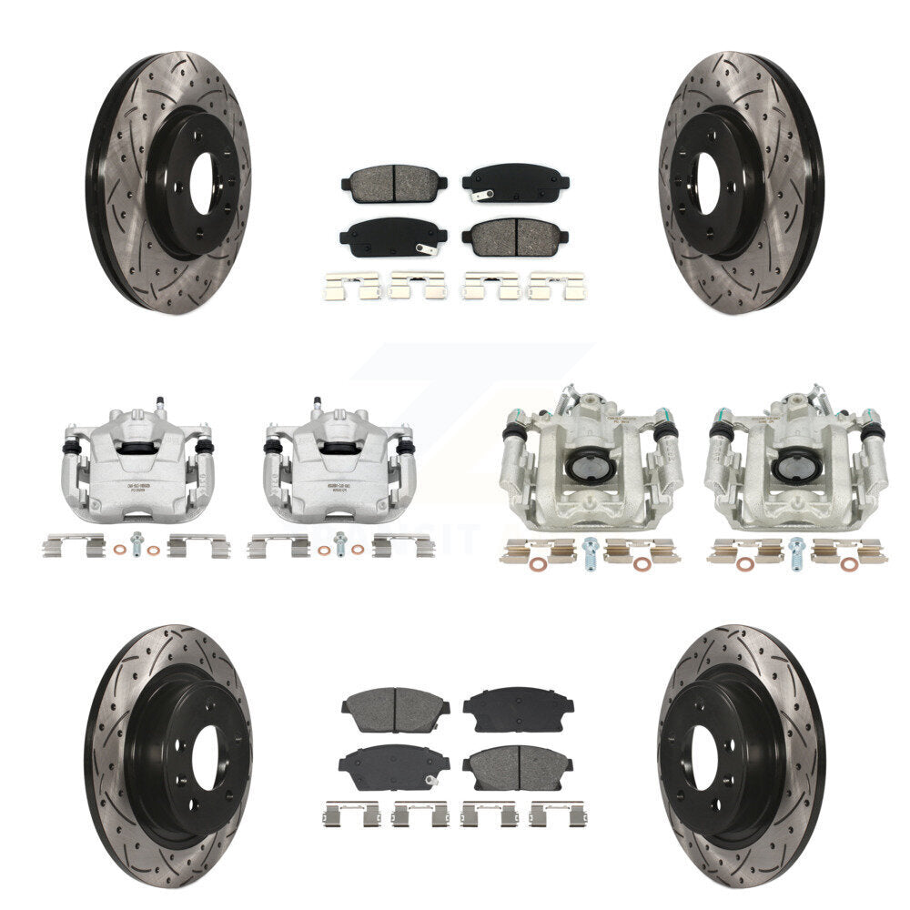 Front Rear Brake Caliper Drill Slotted Rotors Semi-Metallic Pad Kit (10Pc) For Chevrolet KCD-100666S
