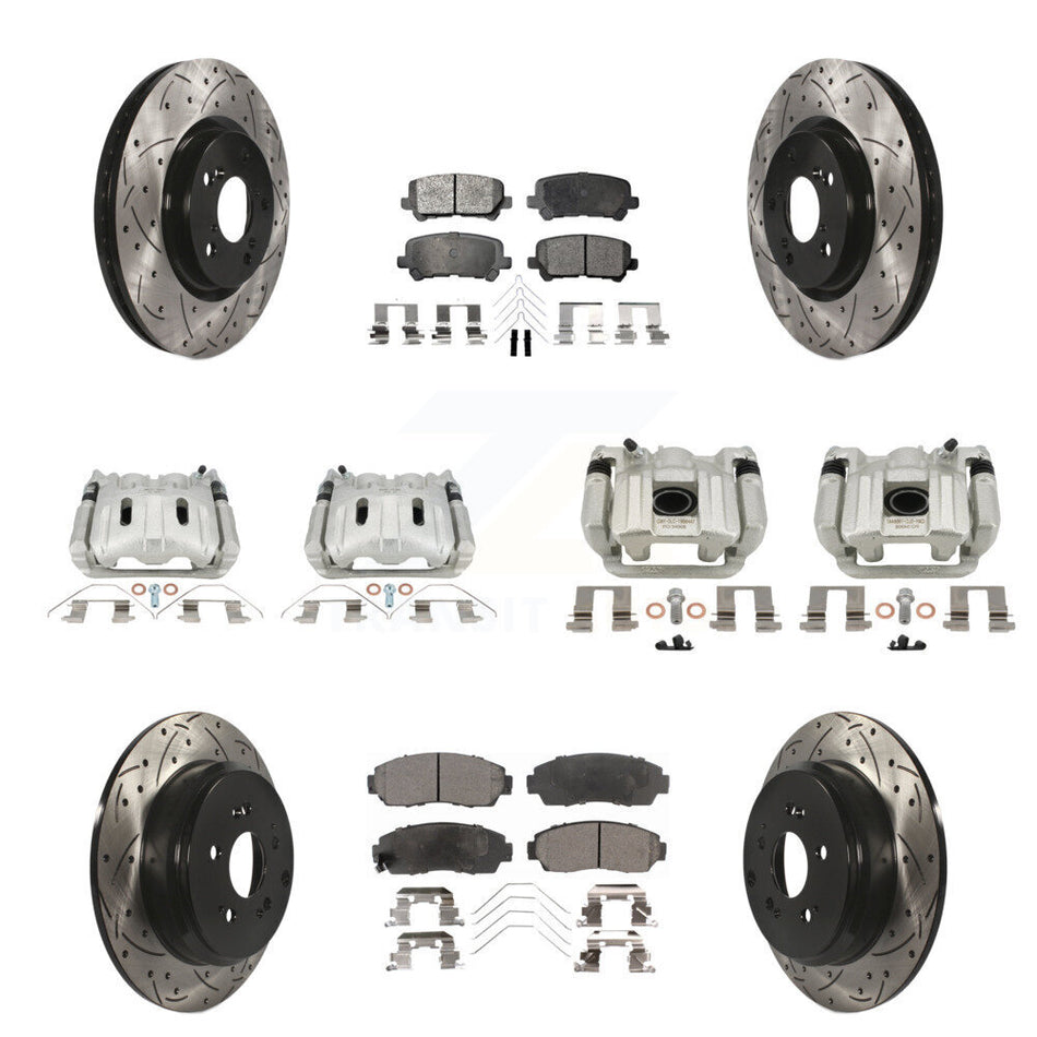 Front Rear Brake Caliper Drill Slot Rotor Ceramic Pad Kit (10Pc) For 11-14 Honda Odyssey KCD-100666T