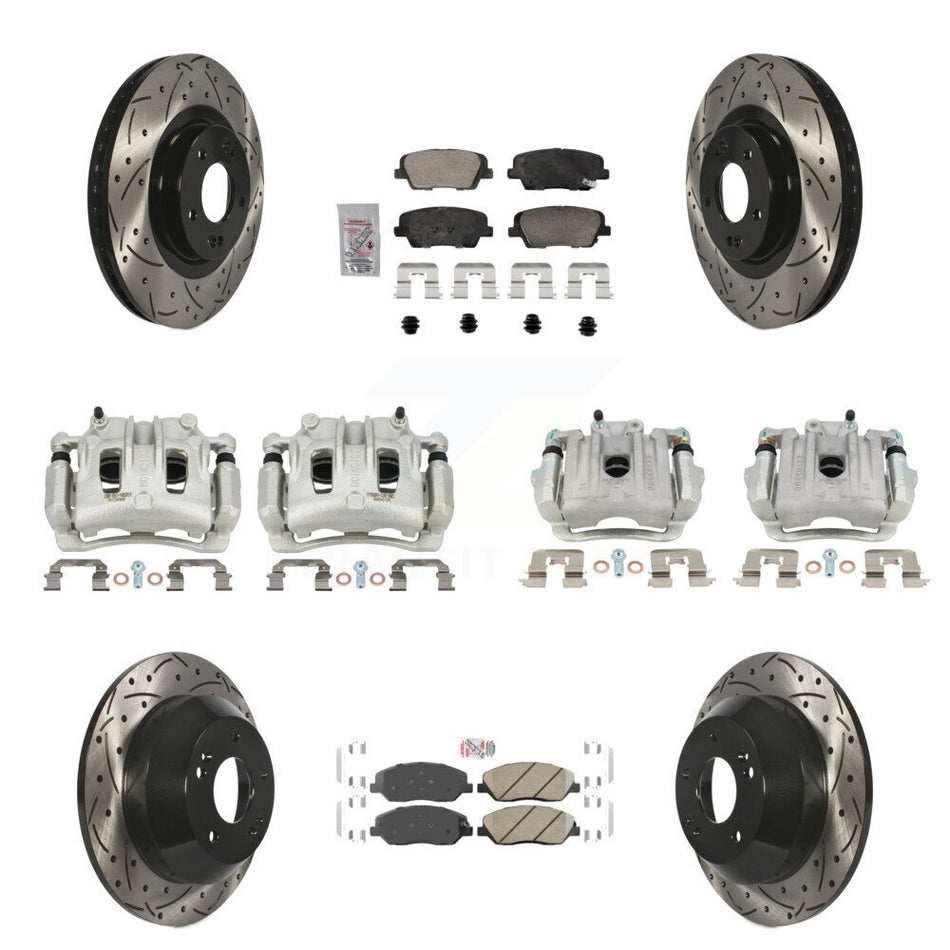 Front Rear Brake Caliper Drill Slot Rotor Ceramic Pad Kit (10Pc) For Hyundai Santa Fe XL KCD-100668N