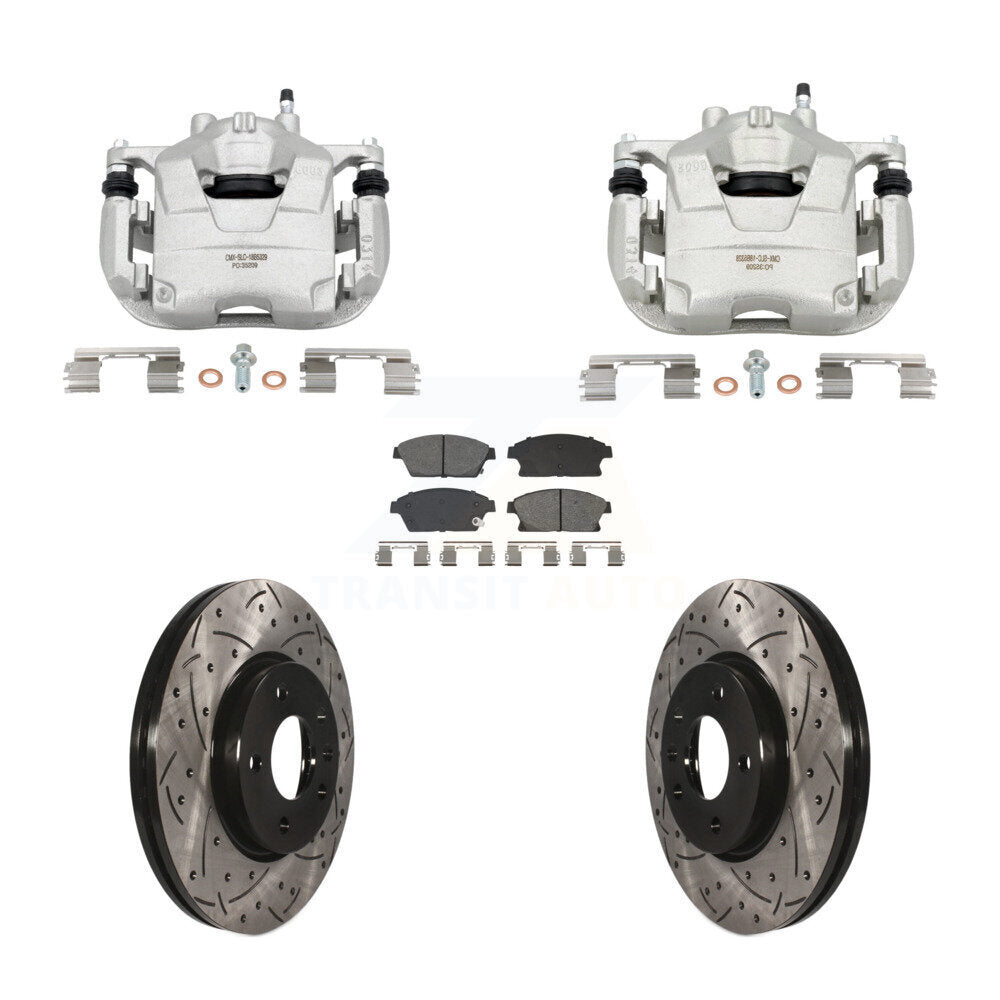 Front Brake Caliper Drill Slotted Rotors Semi-Metallic Pad Kit For Chevrolet Cruze Buick KCD-100668S