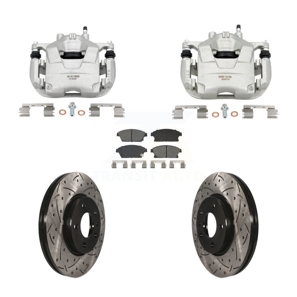 Front Brake Caliper Drill Slotted Rotors Semi-Metallic Pad Kit For Chevrolet Cruze Buick KCD-100668S