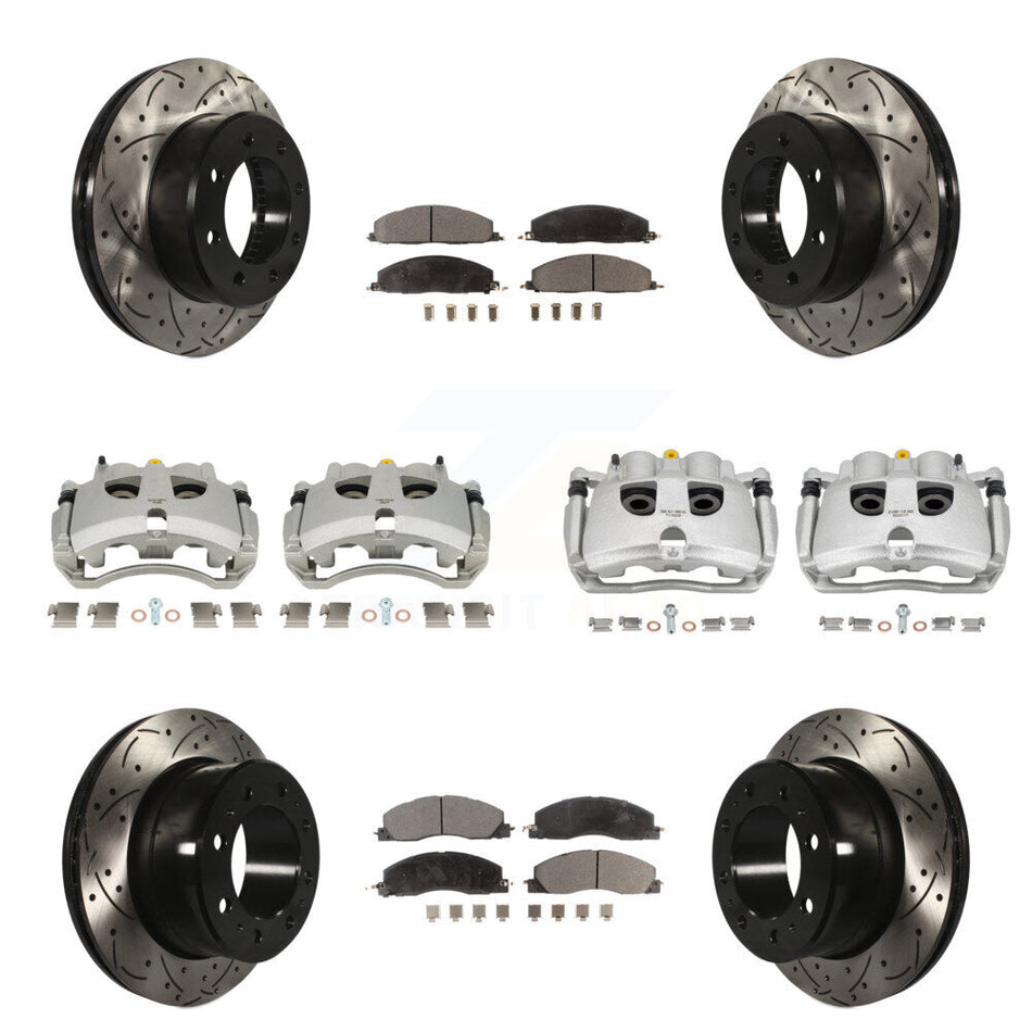 Front Rear Brake Caliper Drill Slot Rotor Ceramic Pad Kit (10Pc) For Ram 3500 2500 Dodge KCD-100668T