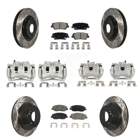 Front Rear Brake Caliper Drill Slot Rotor Ceramic Pad Kit (10Pc) For Hyundai Santa Fe XL KCD-100669C