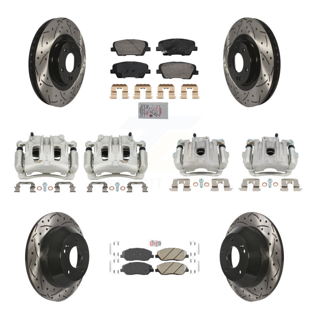 Front Rear Brake Caliper Drill Slot Rotor Ceramic Pad Kit (10Pc) For Hyundai Santa Fe XL KCD-100670N