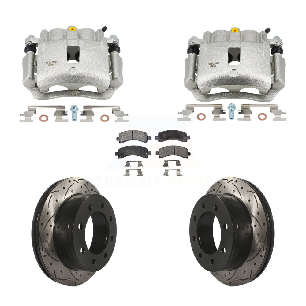 Rear Brake Coated Caliper Drill Slotted Rotors Semi-Metallic Pad Kit For GMC Savana 2500 KCD-100670P
