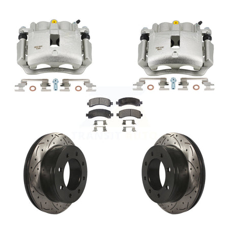 Rear Brake Coated Caliper Drill Slotted Rotors Semi-Metallic Pad Kit For GMC Savana 2500 KCD-100670P