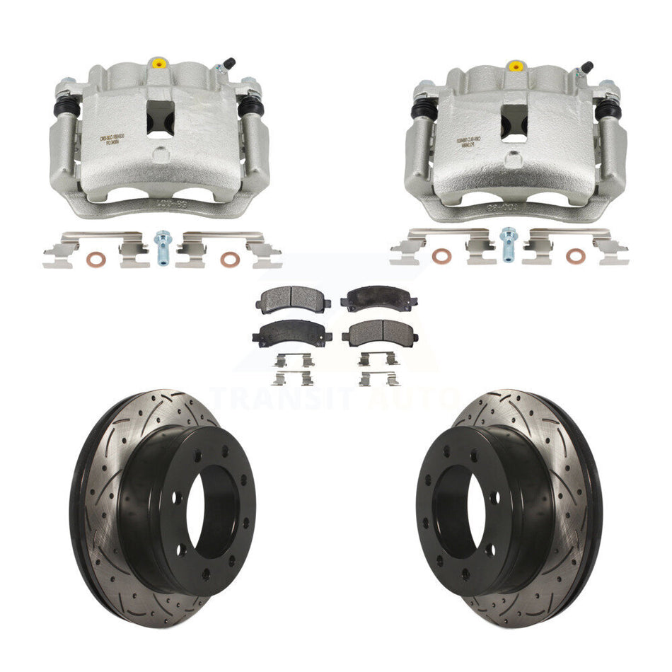 Rear Brake Coated Caliper Drill Slotted Rotors Semi-Metallic Pad Kit For GMC Savana 2500 KCD-100670P