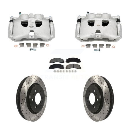 Front Brake Caliper Drilled Slot Rotor Semi-Metallic Pad Kit For Ford Expedition Lincoln KCD-100670S