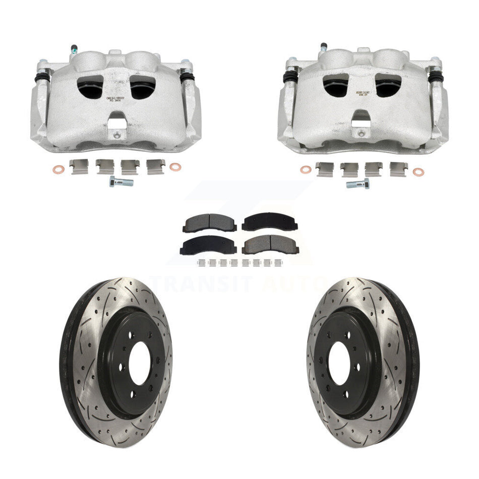 Front Brake Caliper Drilled Slot Rotor Semi-Metallic Pad Kit For Ford Expedition Lincoln KCD-100670S