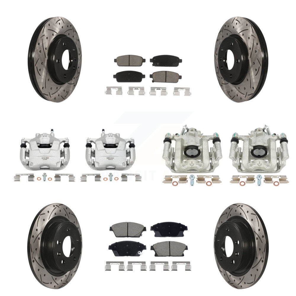 Front Rear Brake Caliper Drill Slotted Rotors Ceramic Pad Kit (10Pc) For Chevrolet Cruze KCD-100671C