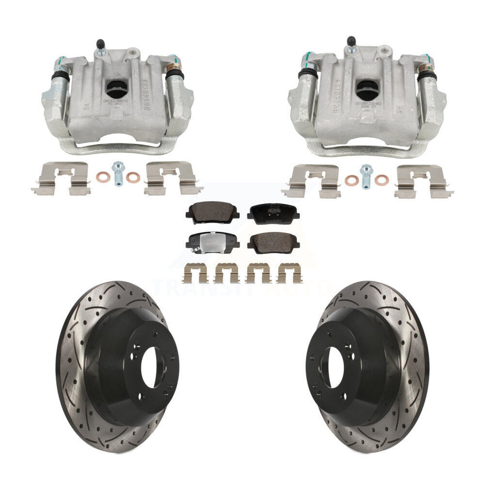 Rear Brake Caliper Drill Slot Rotor Semi-Metallic Pad Kit For Hyundai Santa Fe Sport Kia KCD-100672P