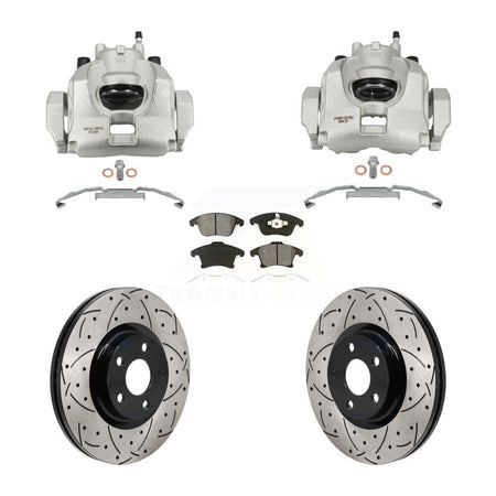Front Disc Brake Coated Caliper Drilled Slot Rotor Semi-Metallic Pad Kit For Lincoln MKZ KCD-100672S