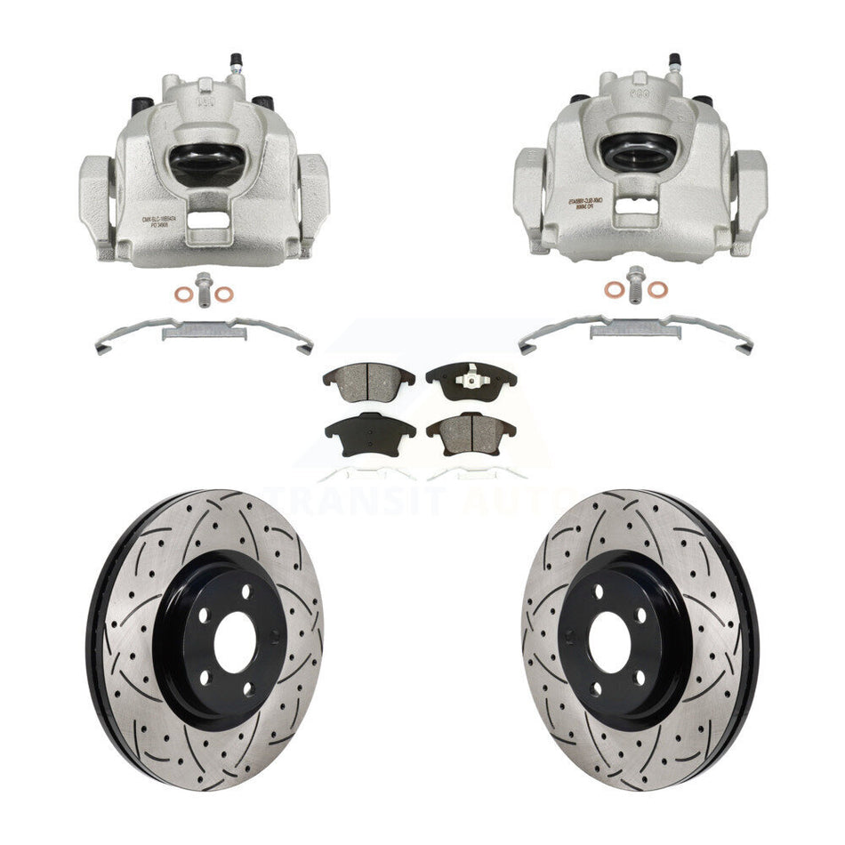 Front Disc Brake Coated Caliper Drilled Slot Rotor Semi-Metallic Pad Kit For Lincoln MKZ KCD-100672S