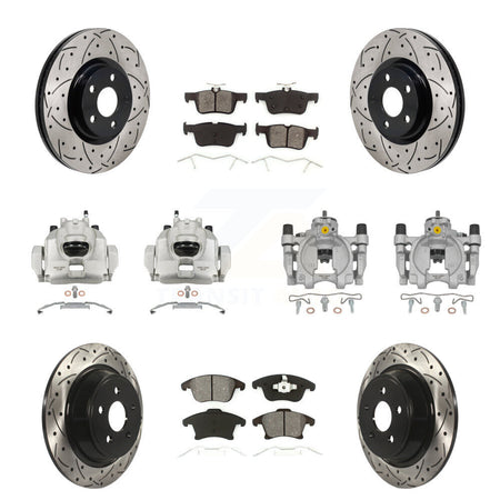 Front Rear Brake Caliper Drilled Slot Rotor Semi-Metallic Pad Kit (10Pc) For Lincoln MKZ KCD-100673S