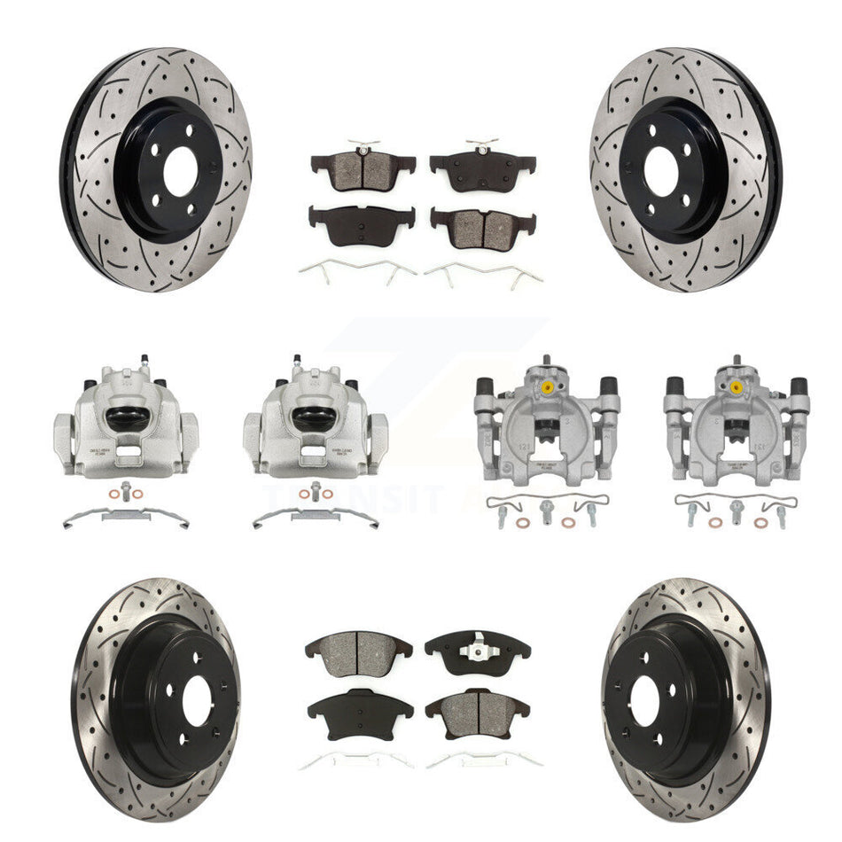 Front Rear Brake Caliper Drilled Slot Rotor Semi-Metallic Pad Kit (10Pc) For Lincoln MKZ KCD-100673S