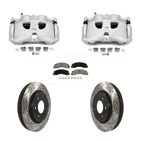Front Brake Coated Caliper Drill Slot Rotors Ceramic Pad Kit For Ford Expedition Lincoln KCD-100675C