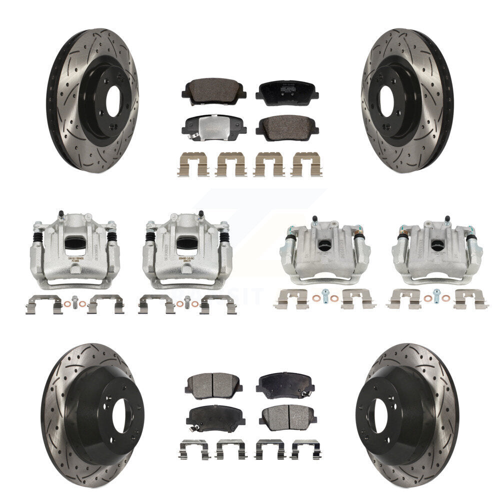 Front Rear Disc Brake Coated Caliper Drilled Slot Rotor Semi-Metallic Pad Kit (10Pc) For KCD-100675P